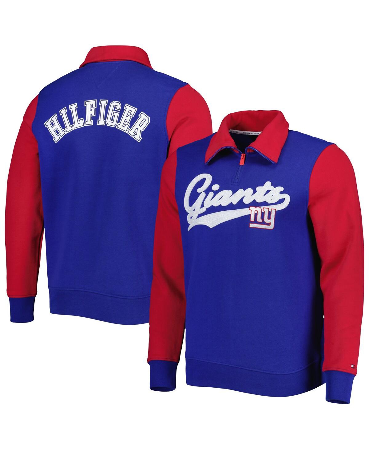 Shop Tommy Hilfiger Men's  Royal, Red New York Giants Aiden Quarter-zip Top In Royal,red