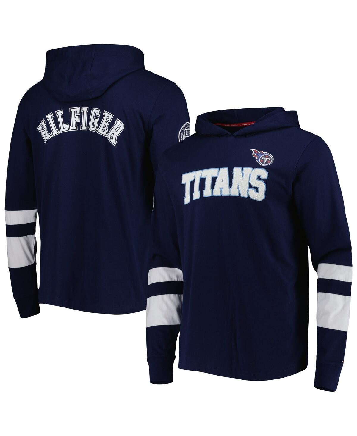 Shop Tommy Hilfiger Men's  Navy, White Tennessee Titans Alex Long Sleeve Hoodie T-shirt In Navy,white