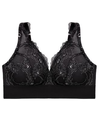 Plus Size Full Figure Bramour Lexington Lace Plunge Wireless Bralette 7013