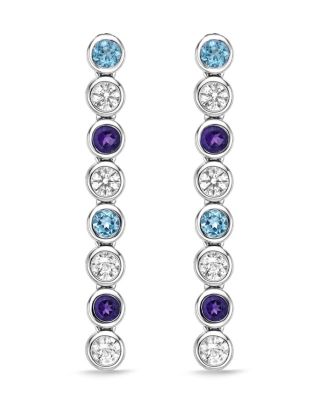 Multi-Gemstone Bezel Drop Earrings in Sterling Silver