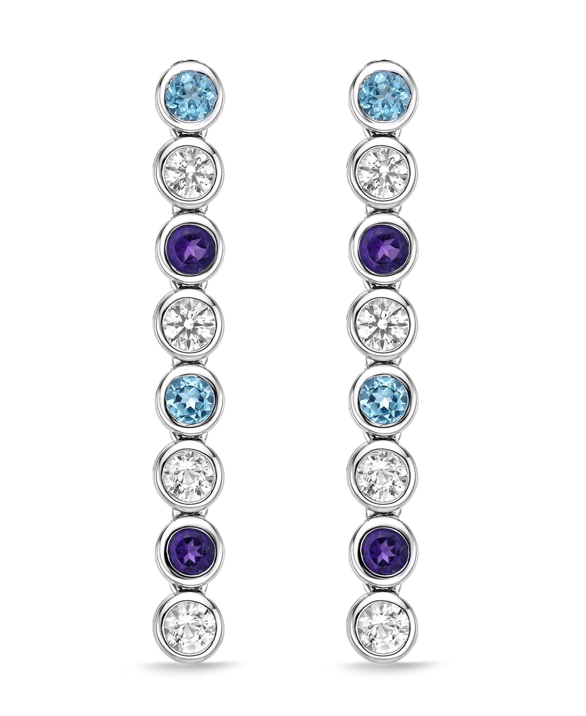 Macy's Sterling Silver Elegant Multi-gemstone Bezel Set Drop Earrings In Multi-gemstone