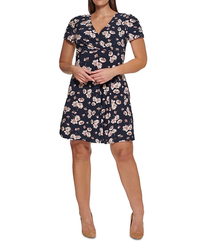 Tommy Hilfiger Women's Plus Size Floral-Print Grommet-Sleeve Dress Blue Size 22W