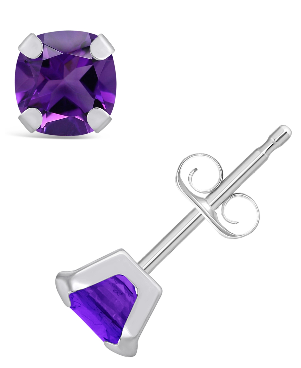 Macy's Gemstone Stud Earrings In 10k White Gold In Amethyst