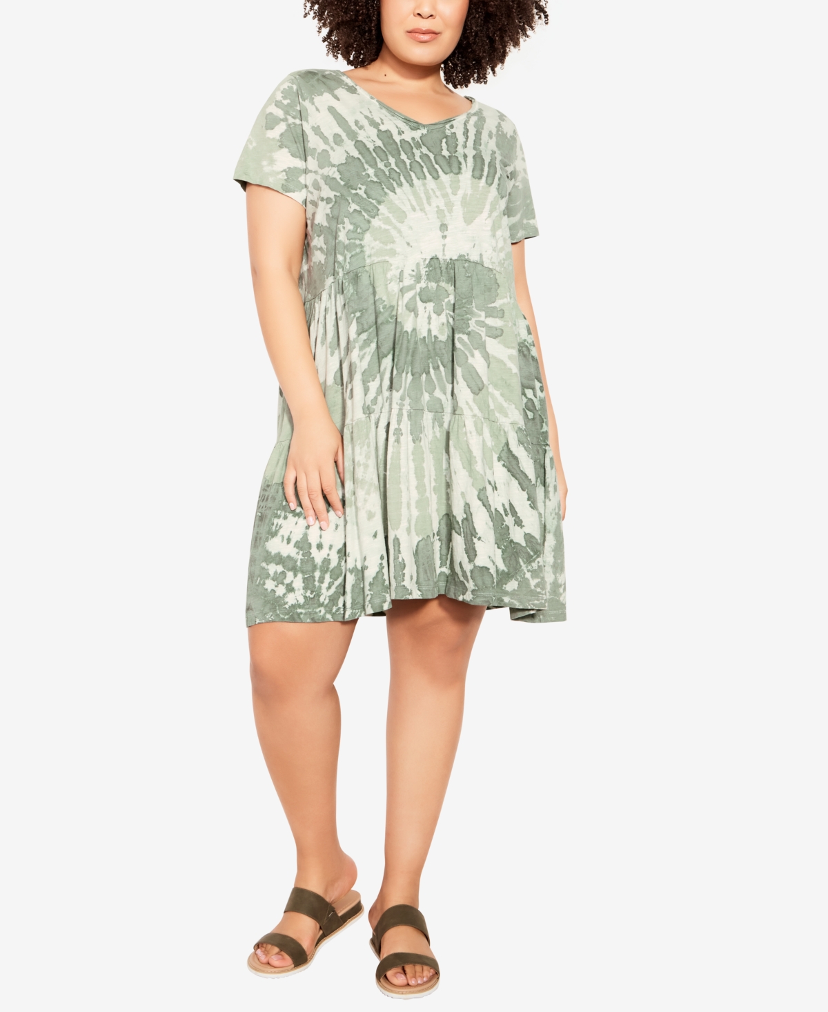 Avenue Plus Size Tiered Tie Dye Dress In Delft Blue