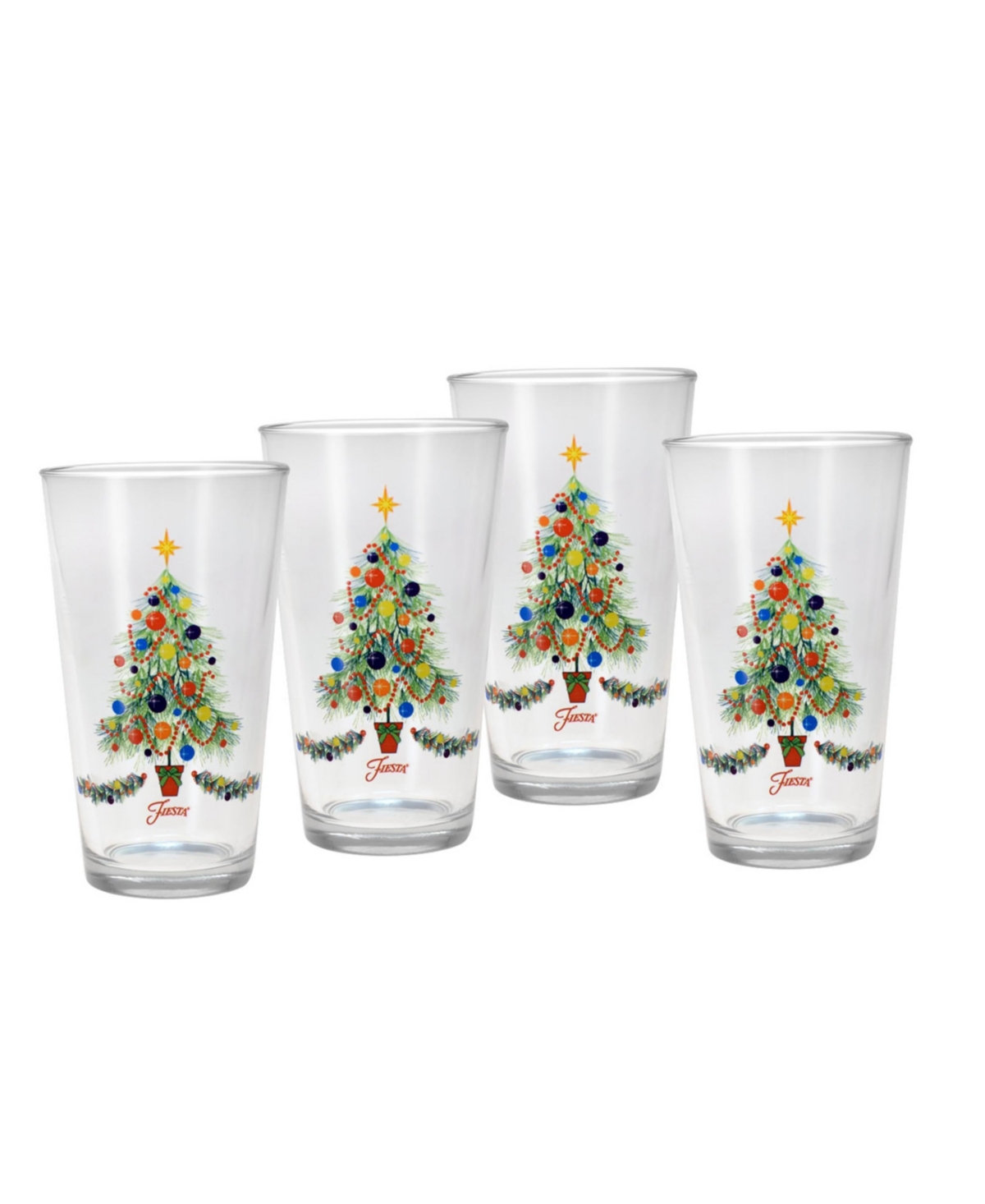 Fiesta Christmas Tree Tapered Cooler 4 Piece Glass Set, 16 oz In Multi