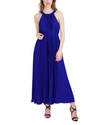 Donna Ricco - Women's Pleated Belted-Waist Maxi Dress