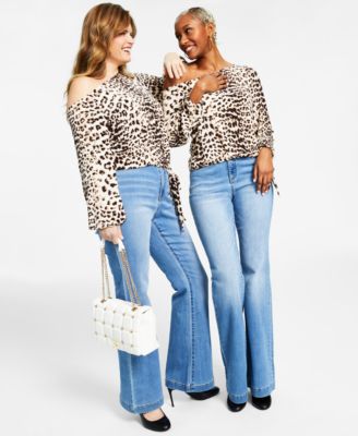  Inc International Concepts Womens Printed Asymmetric Embellished Top High Rise Chain Trim Jeans Created For Macys