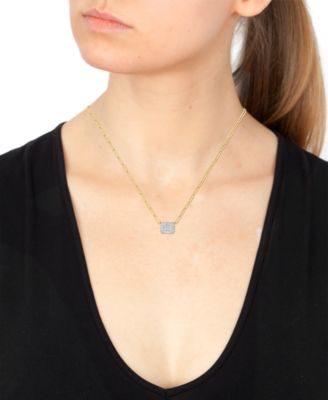 EFFY&reg; Diamond Baguette & Round Cluster Pendant Necklace (3/8 ct. t.w.) in 14k Gold, 16-3/4" + 1-1/4" extender