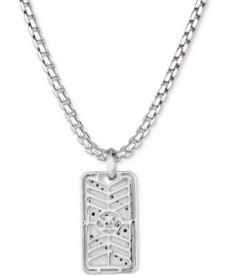 Men's Chocolate Diamond (1/4 ct. t.w.) & Nude Diamond (1/6 ct. t.w.) Dog Tag 22" Pendant Necklace in Sterling Silver & 14k Rose Gold-Plate