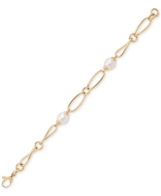 Cultured Freshwater Pearl (9-3/4 x 10-3/4mm) Oval Link Bracelet in 14k Gold-Plated Sterling Silver