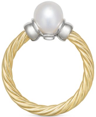 Cultured Freshwater Pearl (7mm) Ring in 14k Two-Tone Gold-Plated Sterling Silver