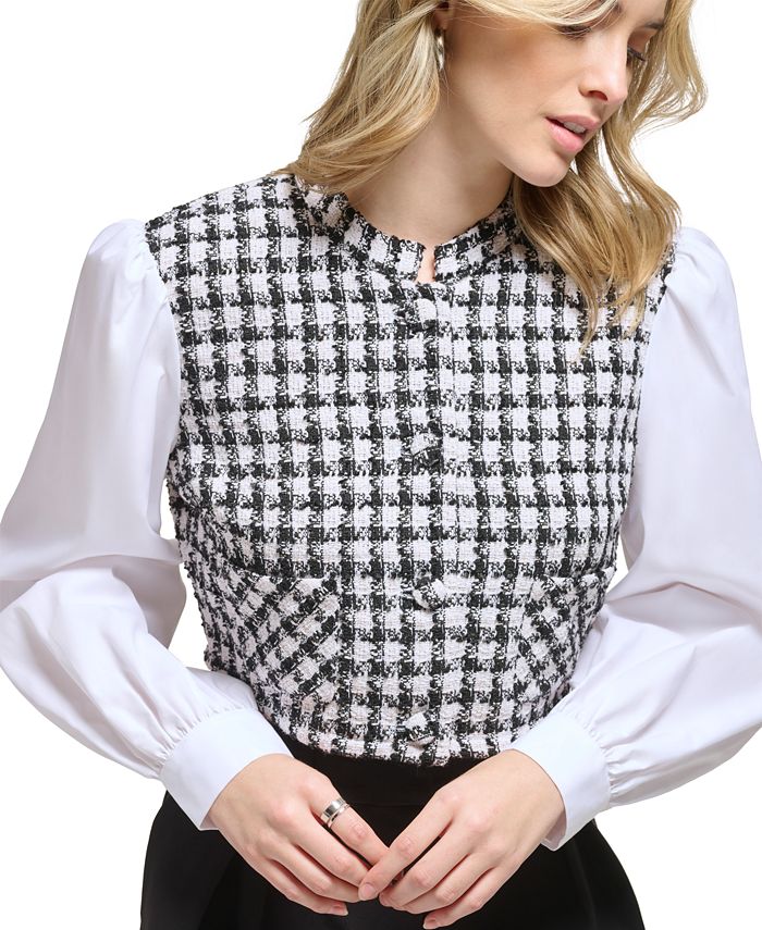 Calvin Klein Women's Mixed Media Cropped LongSleeve Jacket & Reviews