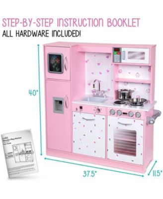 Kitchen Set for Kids, Wooden Pretend Play Kitchen Set, Pink