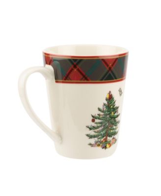 Christmas Tree Tartan Mugs, Set of 4