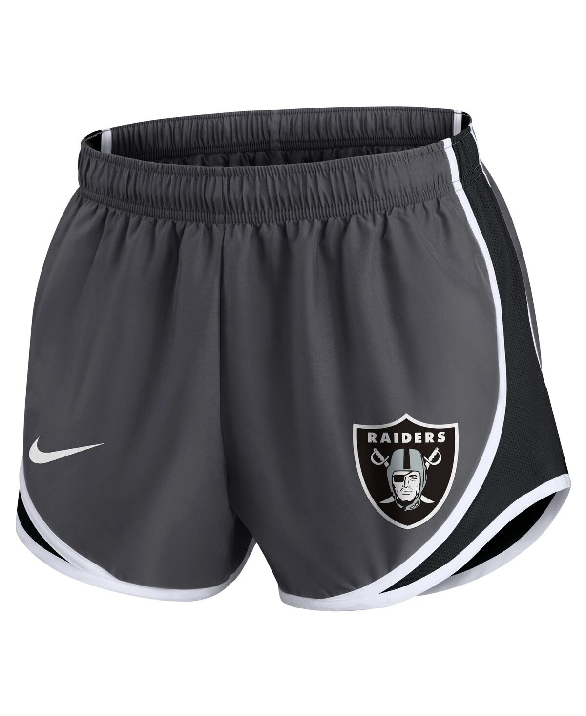 Shop Nike Women's  Charcoal Las Vegas Raiders Logo Performance Tempo Shorts