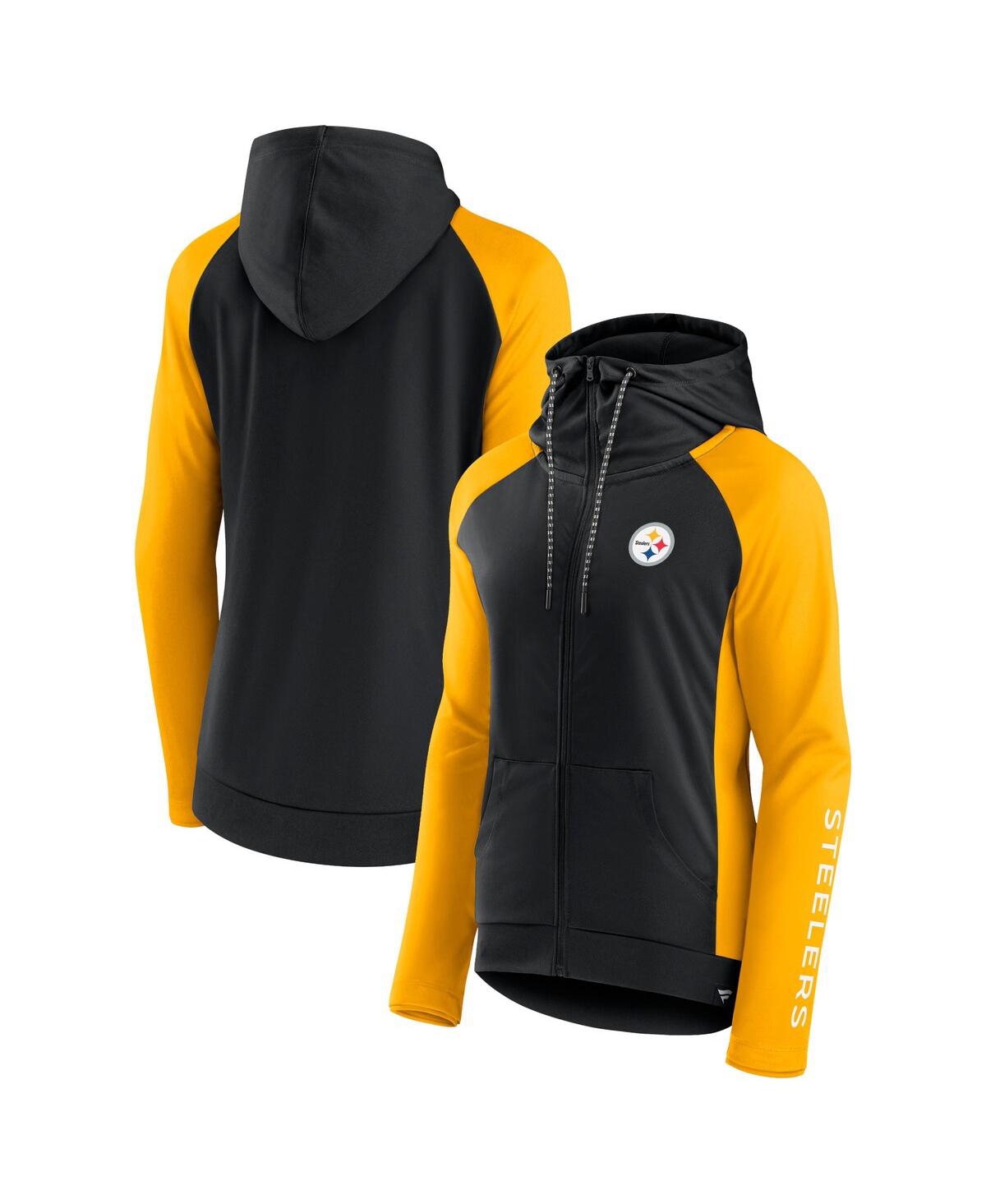 Fanatics Branded Black/gold Pittsburgh Steelers End Around Lightweight Raglan Full-zip Hoodie Jacket In Black,gold