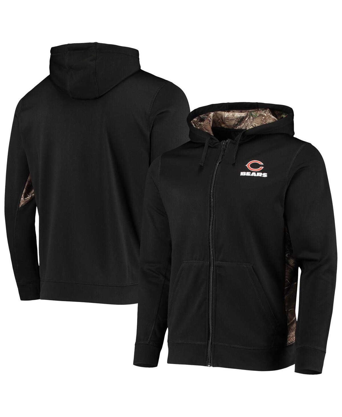 DUNBROOKE MEN'S DUNBROOKE BLACK, REALTREE CAMO CHICAGO BEARS DECOY TECH FLEECE FULL-ZIP HOODIE 