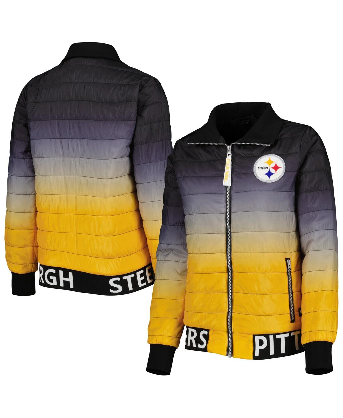 Shop The Wild Collective Women's  Black, Gold Pittsburgh Steelers Color Block Full-zip Puffer Jacket In Black,gold