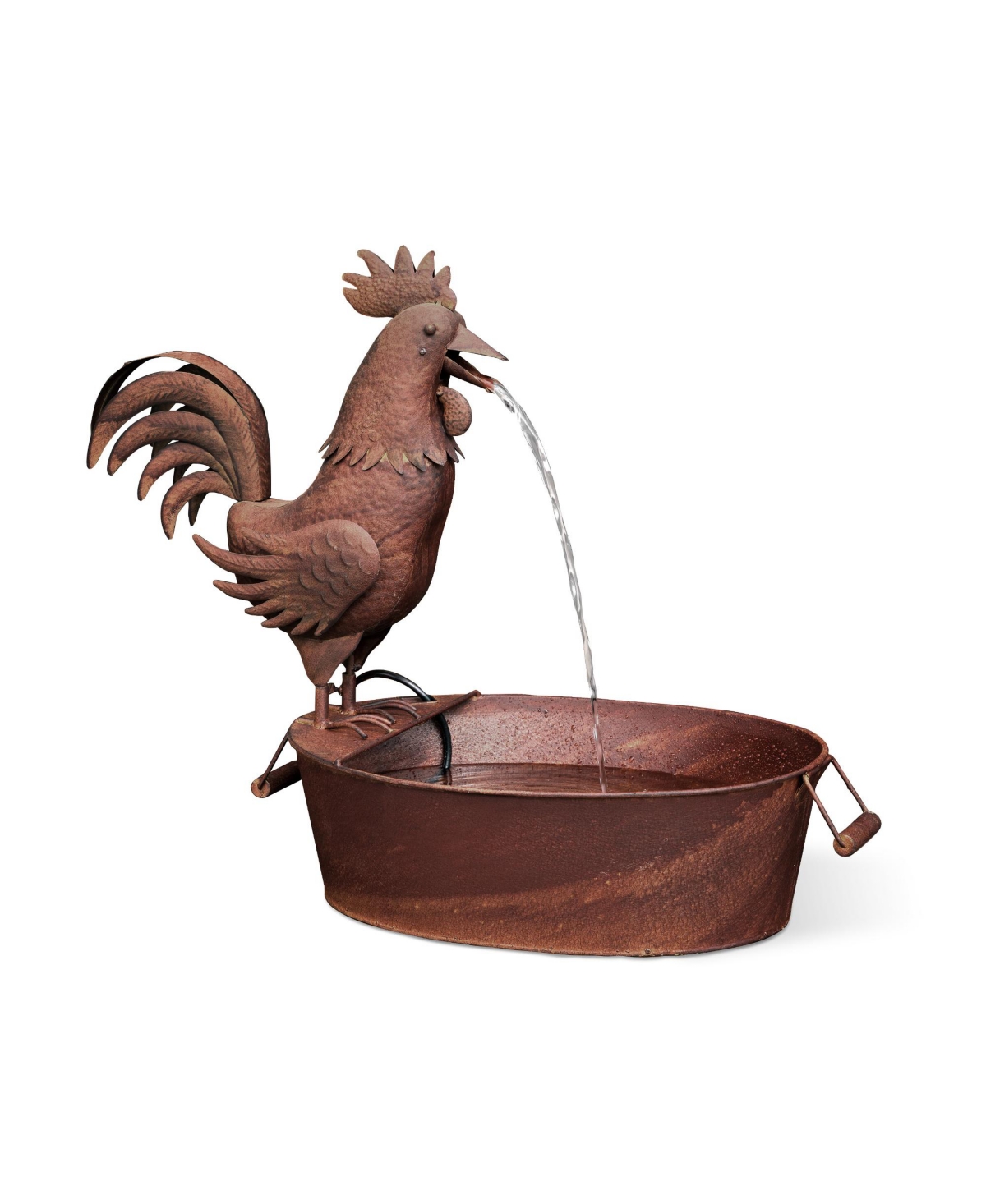 Folk Art Rooster Fountain - Rust Copper