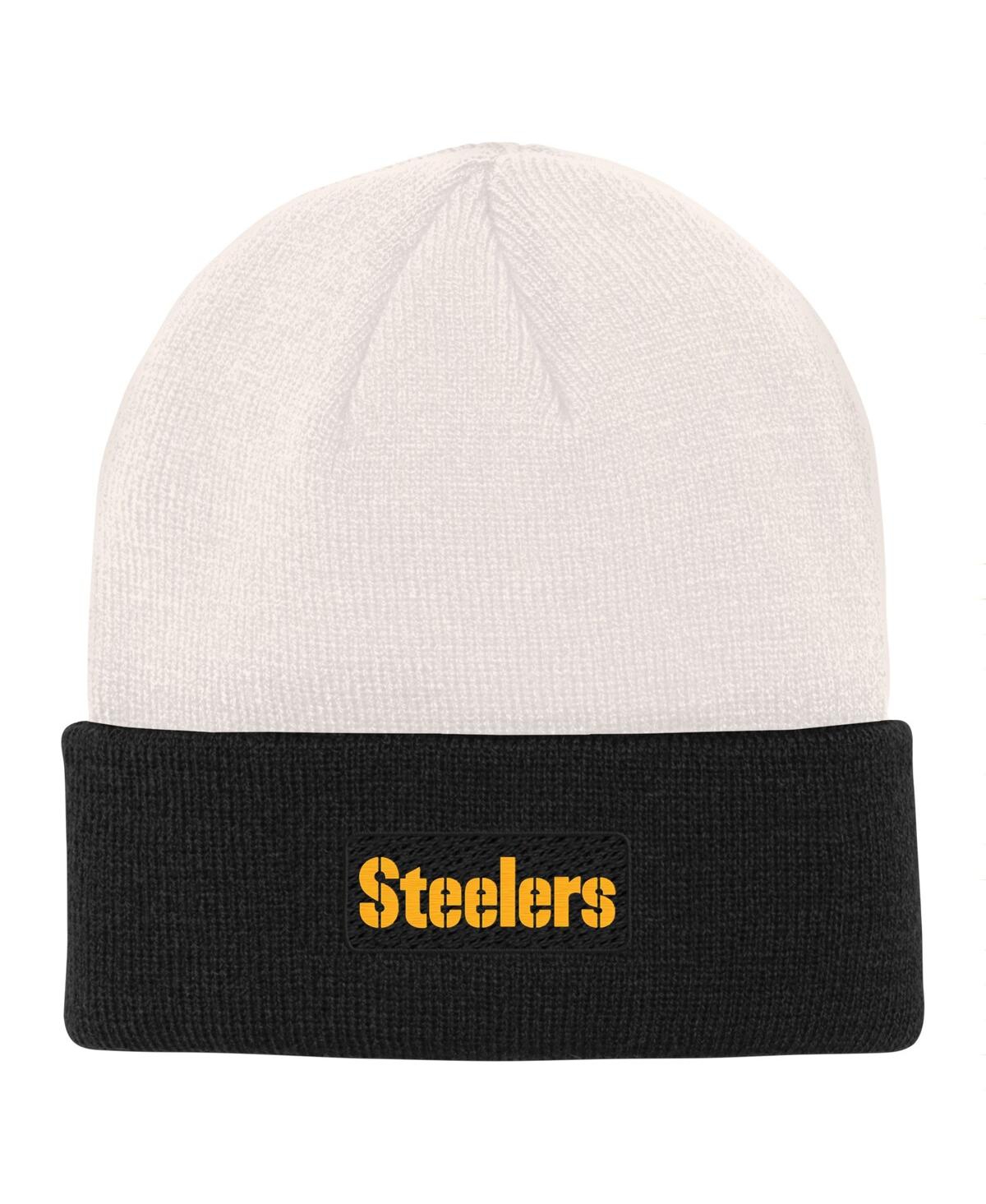 Shop Outerstuff Big Boys Cream, Black Pittsburgh Steelers Bone Cuffed Knit Hat In Cream,black