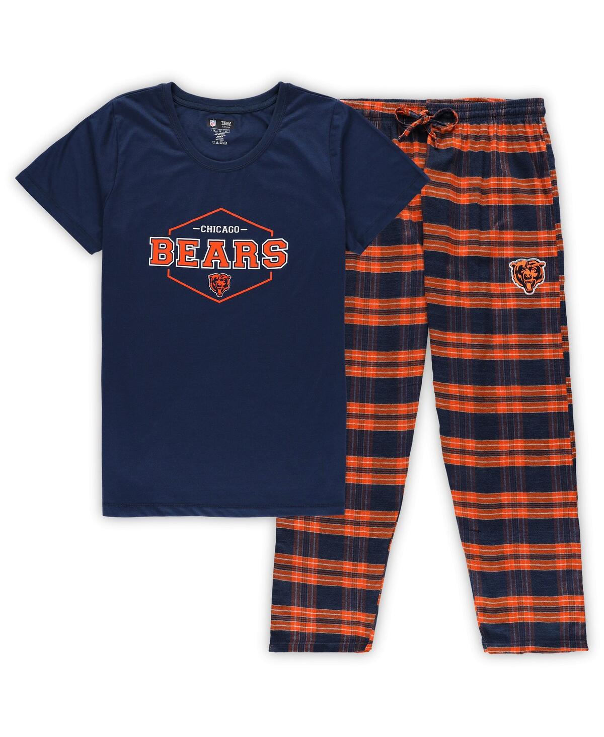 Concepts Sport Women's  Navy, Orange Chicago Bears Badge T-shirt And Pants Sleep Set In Navy,orange