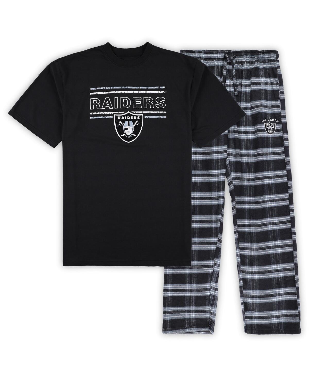 Men's Concepts Sportand Silver Las Vegas Raiders Big and Tall Flannel Sleep Set - Black, Silver