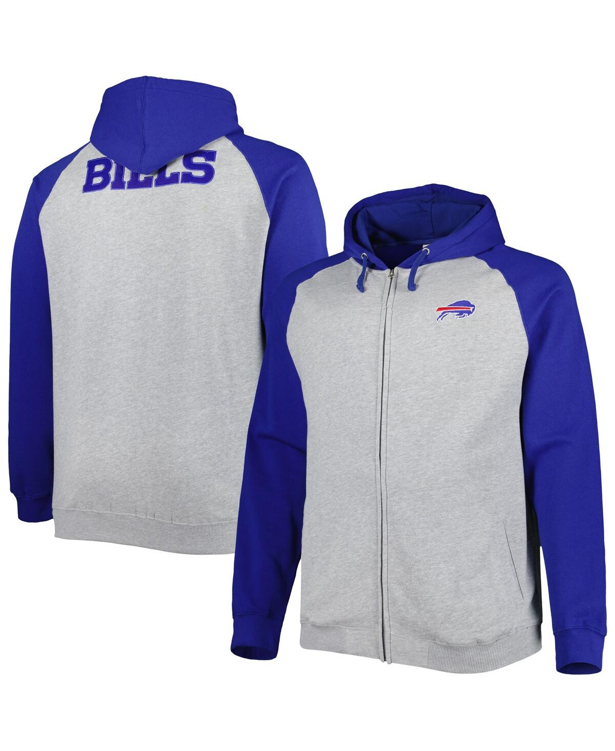 Shop Profile Men's Heather Gray Buffalo Bills Big And Tall Fleece Raglan Full-zip Hoodie Jacket