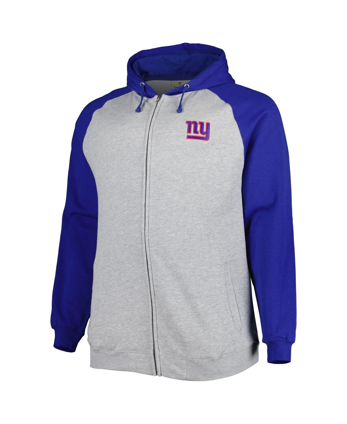 Shop Profile Men's Heather Gray New York Giants Big And Tall Fleece Raglan Full-zip Hoodie Jacket