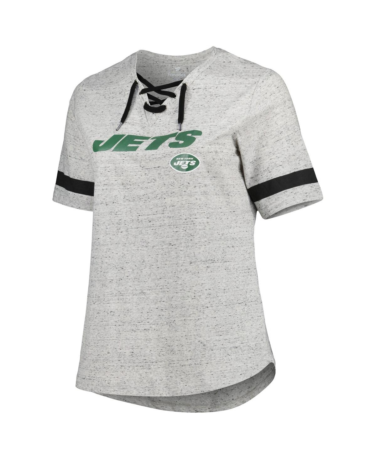 Shop Profile Women's Heather Gray New York Jets Plus Size Lace-up V-neck T-shirt