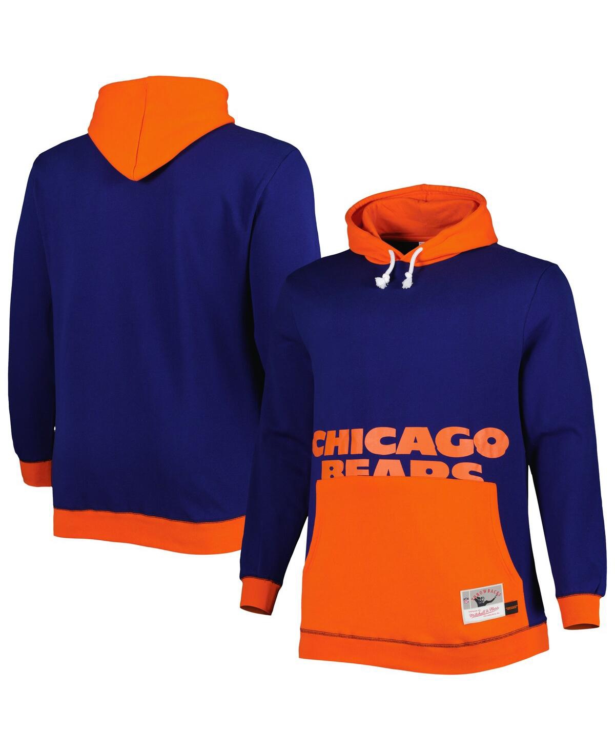 Mitchell & Ness Men's  Navy And Orange Chicago Bears Big And Tall Big Face Pullover Hoodie In Navy,orange