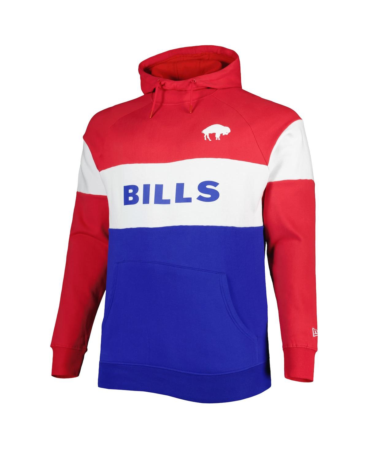 NEW ERA MEN'S NEW ERA ROYAL BUFFALO BILLS BIG AND TALL THROWBACK COLORBLOCK FLEECE RAGLAN PULLOVER HOODIE 