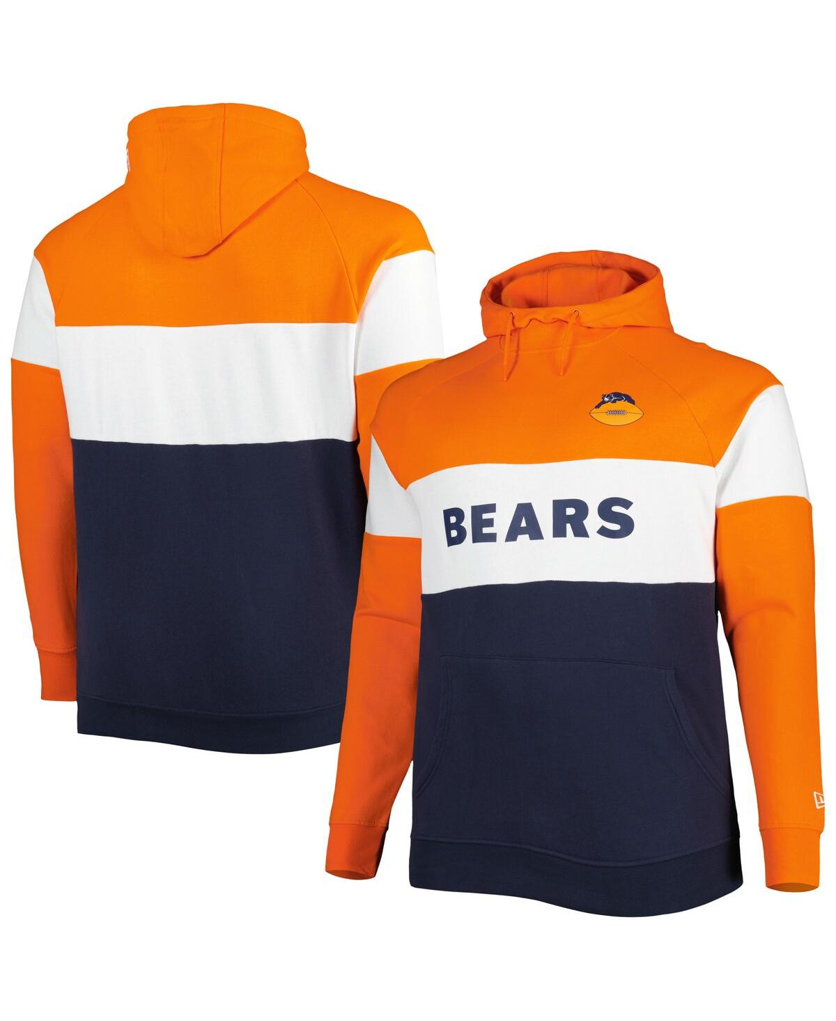 NEW ERA MEN'S NEW ERA NAVY CHICAGO BEARS BIG AND TALL THROWBACK COLORBLOCK RAGLAN PULLOVER HOODIE 
