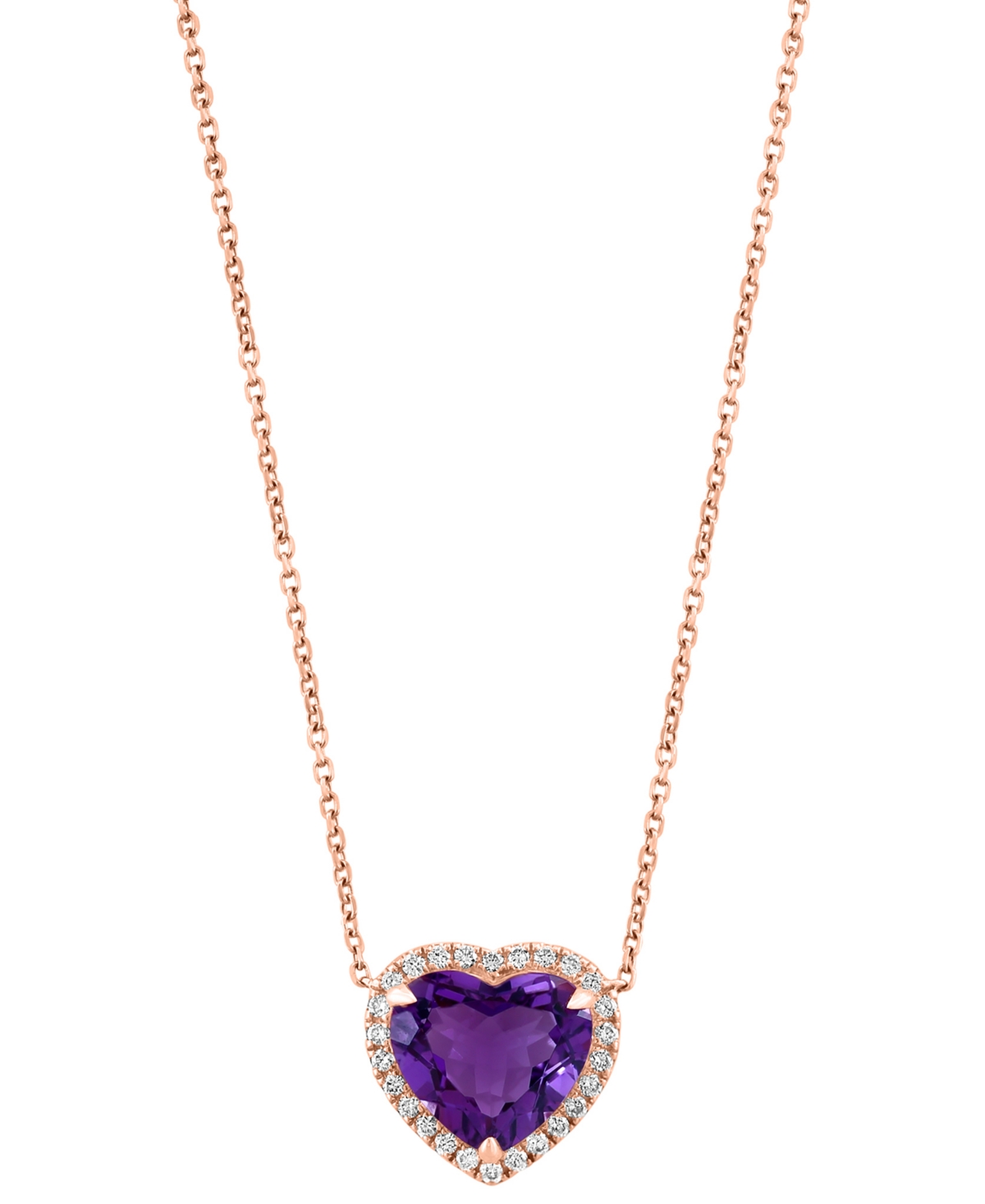 Effy Collection Effy Amethyst (3-5/8 Ct. T.w.) & Diamond (1/4 Ct. T.w.) Heart 18" Pendant Necklace In 14k Rose Gold
