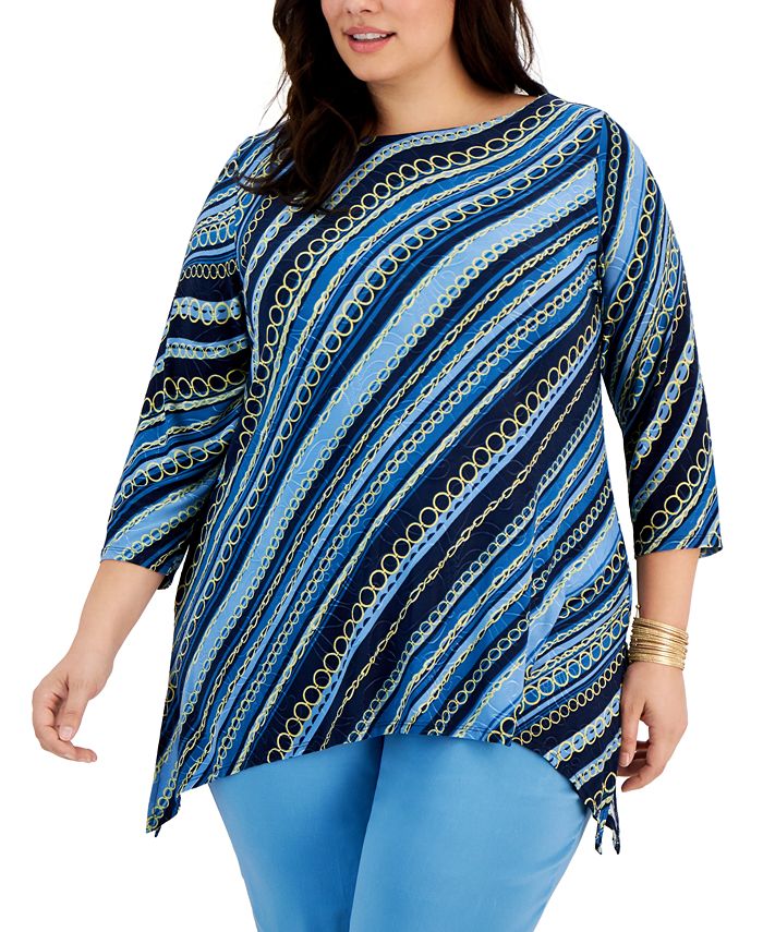 JM Collection Plus Size Diagonal Chain Jacquard Top Created for