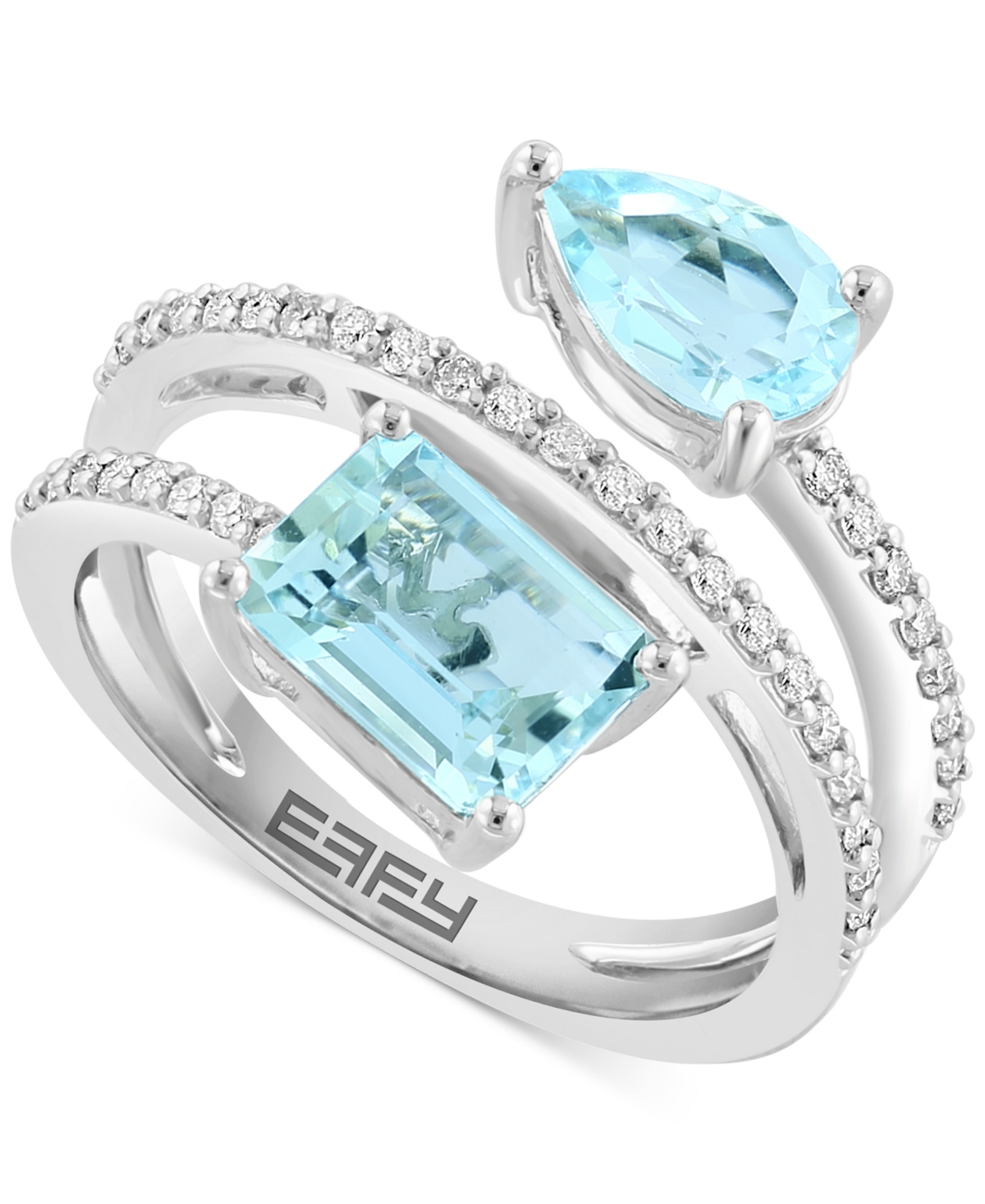 Effy Collection Effy Aquamarine (2-1/3 ct. t.w.) & Diamond (1/4 ct. t.w.) Coil Ring in 14k White Gold