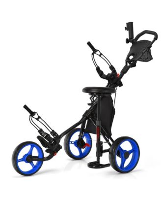 Folding 3 Wheels Golf Push Cart W/Seat Scoreboard Adjustable Handle