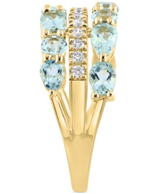 EFFY&reg; Aquamarine (2-1/3 ct. t.w.) & Diamond (1/5 ct. t.w.) Multirow Ring in 14k Gold