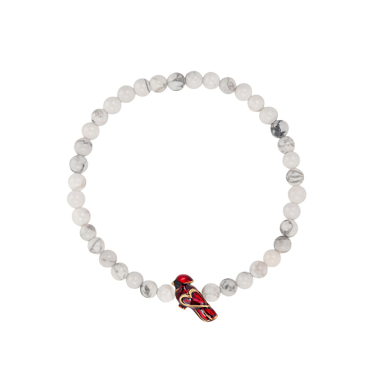 Luca Danni Red Cardinal Stretch Women s Bracelet with White Howlite Beads Gold Smart Closet
