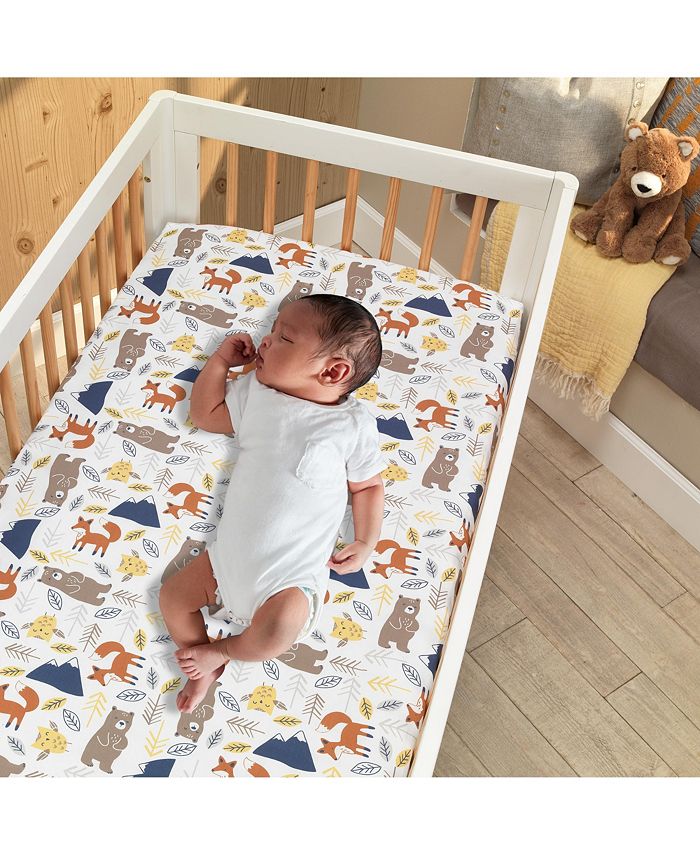 Lambs & Ivy Sierra Sky Woodland Bear/Fox 100 Cotton Baby Fitted Crib