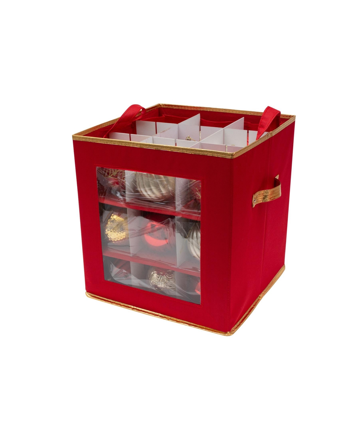 Simplify 27 Count Large Ornament Storage Box with See Through Window - Red