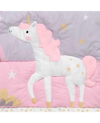 Rainbow Unicorn with Fox, Squirrel and Owls Pink/Purple 3-Piece Baby Nursery Crib Bedding Set