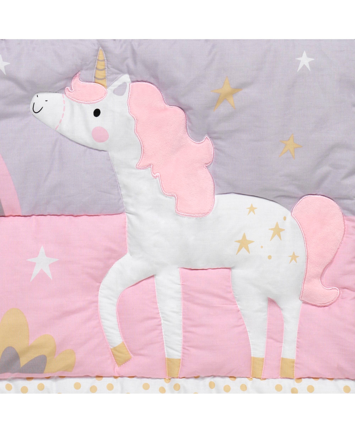 Bedtime Originals Rainbow Unicorn with Fox, Squirrel and Owls Pink/Purple 3-Piece Baby Nursery Crib Bedding Set
