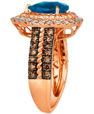 Deep Sea Blue Topaz (2 ct. t.w.) & Diamond (1 ct. t.w.) Teardrop Halo Ring in 14k Rose Gold
