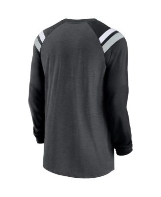 Men's Heathered Charcoal, Black Las Vegas Raiders Tri-Blend Raglan Athletic Long Sleeve Fashion T-shirt