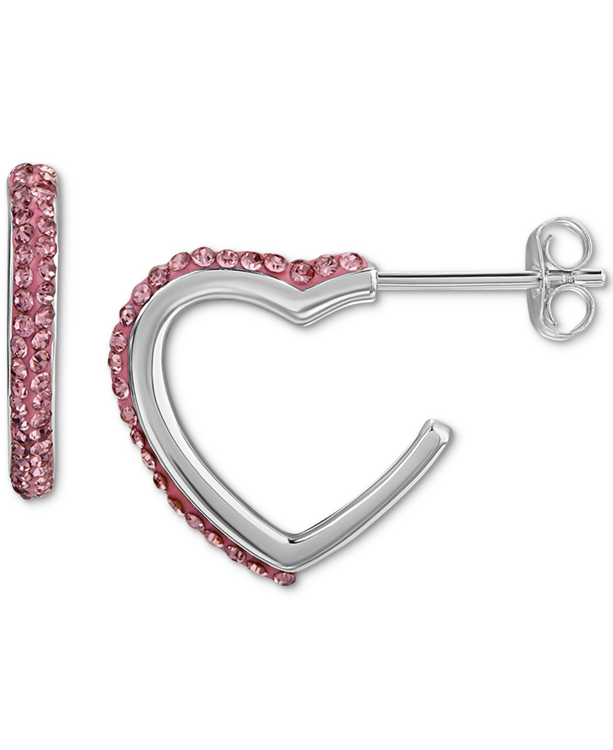Giani Bernini Crystal Pave Heart Hoop Earrings, Created For Macy's In Pink