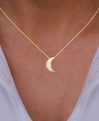 2-Pc. Set Cubic Zirconia Baguette Crescent Moon Pendant Necklace & Matching Stud Earrings in 14k Gold-Plated Sterling Silver