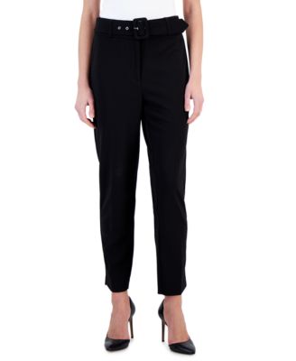 T Tahari - Women's Solid Belted Slim-Leg Ankle Pants