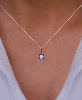 2-Pc. Set Cubic Zirconia & Lab-Grown Blue Spinel (5/8 ct. t.w.) Halo Pendant Necklace & Matching Stud Earrings