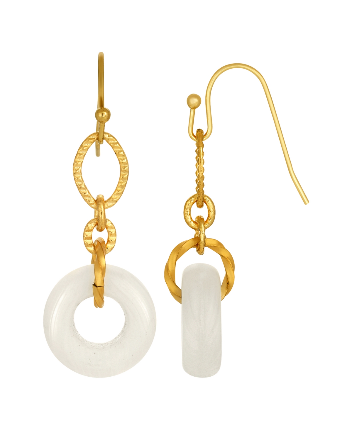 Gold Tone White Link Drop Earring - White