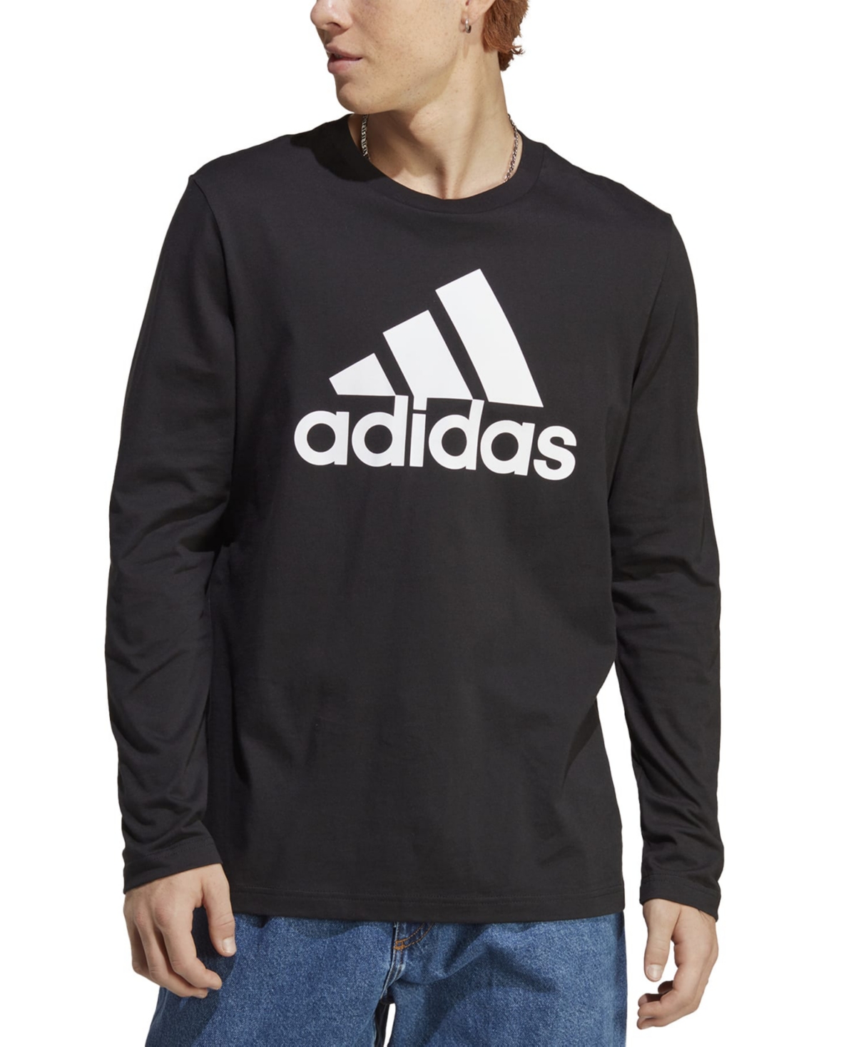 Adidas Originals Men's Basic Badge Of Sport Long-sleeve Crewneck T-shirt In Black,wht